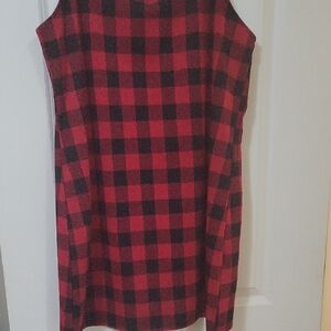 Plaid Sleeveless Dress - Red and Black